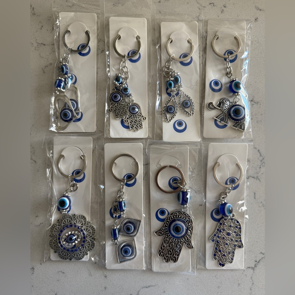 Blue and Silver Evil Eye Keychains Set